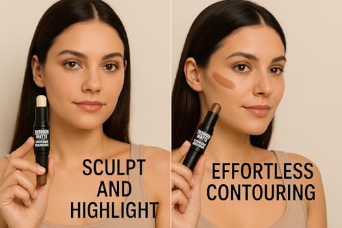 Image of FASHION MATTE 2 in 1 Highlighter & Contour Stick | Dual-Ended Cream Stick for Face Shaping & Glow | Long-Lasting, Easy Blend, Travel-Friendly Makeup Stick 8G ETC..