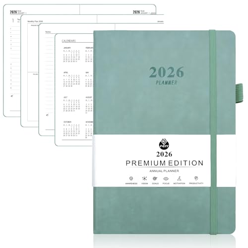 peiyee Agenda 2026 Giornaliera A5, Agenda 12 Mesi (Jan.2026-Dez.2026), Una Pagina al Giorno, Agenda Mensile con Copertina Rigida in Pelle PU e Indice Mensile (Blu Nebbia)