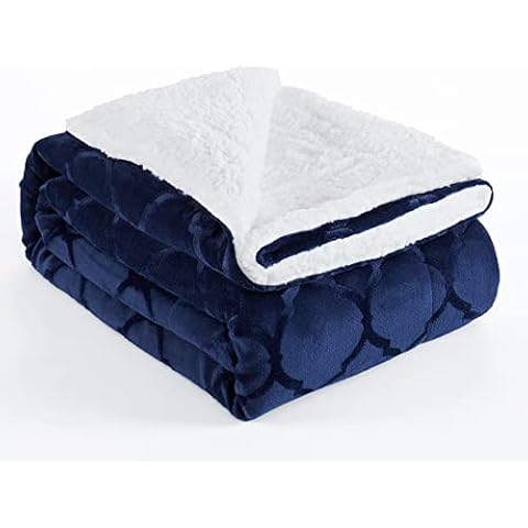 L'AGRATY Sherpa Throw Blankets, Plush Warm Throw Blankets for Adults, Microfiber Soft Throw Blanket for Bed, Fleece Throw Blanket for Couch (50*60 inches, Blue) Cover