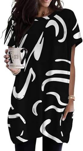 Poetsky Summer Womens Tunic Tops for Leggings with Pockets Short