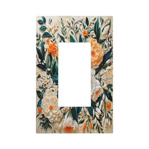Decorative Outlet Covers Rustic Big Flowers Abstract Floral 1 Gang Single Decora GFCI Device Light Switch Covers Plate 1 Rocker Wall Plate Jumbo Faceplate for Country Bedroom Home Decor