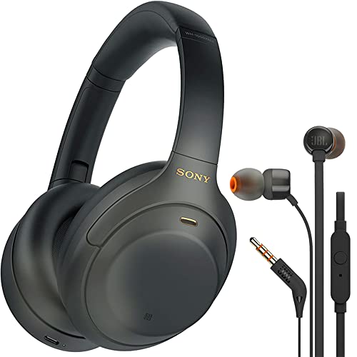 WH-1000XM4 Black Wireless Noise Canceling Over-The-Ear Headphones + T110 in Ear Headphones Black