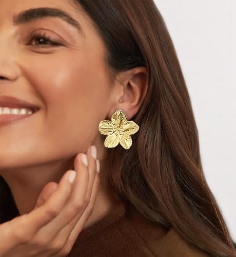 Big Gold Statement Earrings for Women Trendy, Chunky Unique Leaf Dangle Earrings, Fashion Gold Large Flower Earrings Jewelry3