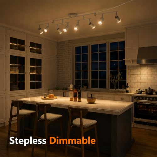 Image of Dimmable Plug in Track Lighting,Plug in Ceiling Light Fixture,White 8 Light Track Light with 16.4' Long Cord,Dimming Switch,8 Way Ceiling Spotlight,Rotatable,LED Bulbs Included