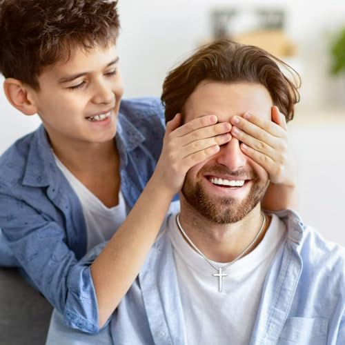 Ursteel 925 Sterling Silver Cross Necklace for Men Women - 18K White Gold Plated Stainless Steel Diamond Cut Silver Chain Cross Jewelry 16-24 Inches2