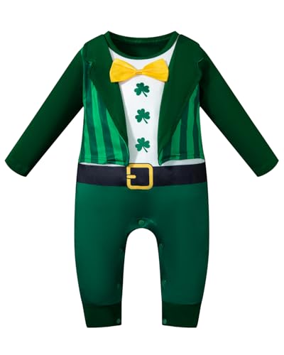 PROMOTED TO BIG SISTER Baby Boys Leprechaun Outfit First St Patrick's Day Lucky Clover Long Sleeve Romper (3-6 Months)
