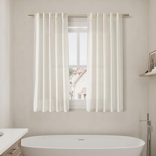 Image of Linen Curtains 63 Inch Length 2 Panels Set for Cafe Kitchen Cream Thermal Insulated Drapes with Back Tab Light Filtering Boho Farmhouse Curtain for Bedroom Living Room 40x63 Inch Natural