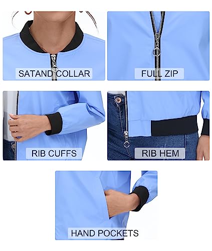 Magcomsen Womens Long Sleeve Open Front Zipper Jacket Lightweight Bomber Jackets Long Sleeve Coat With Pockets Light Blue, L #TOP4