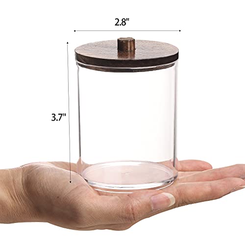 Tbestmax-10-Oz-Cotton-SwabBallPad-Holder-Qtip-Apothecary-Jar-Clear-Bathroom-Containers-Dispenser-for-Storage-3-Pack-Brown-Wood-Lids