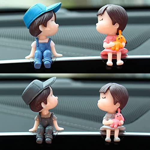 Image of Cute Car Decoration Lovely Couple Car Decoration Cute Cartoon Couples Action Figure Figurines Balloon Ornament Auto Interior Dashboard Accessories for Boys Girls Gifts (Gray&Blue hat,no balloons)