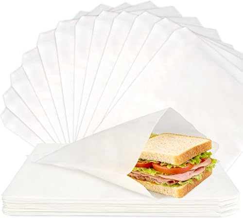MAQIHAN 100 Paper Sandwich Bags - 8"x8" Wax Paper Lunch Bags, White Cookie Glassine Bags for Food Take Out, Cookie Sleeves, Food Packaging for Bread, Toaster, Bagel, Pastry, Treat, Snack, Soaps