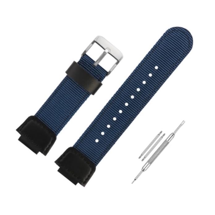 Image of Lineon 18mm Nylon & Leather Nato Style Watch Strap Cut Pattern Specially Compatible With CASI0 Royale AE-1200WH AE 1200 WH with Tool & Pins
