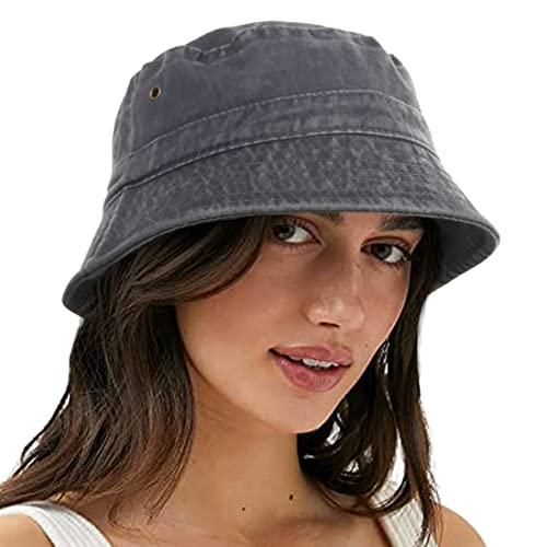 Mujeres Hombres Denim Lavado Algodón Sombreros de Pescador Mujer Verano Playa Sombrero para el Sol (M,Mezclilla-Gris)