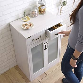 【食器棚・白】コンパクトなキッチンキャビネット・山隆家具 コンパクト食器棚 キッチンキャビネット ロータイプ 可動棚