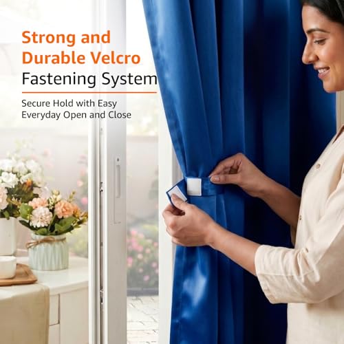 Image of Amazon Basics - Room Darkening Blackout Door Curtains, 100% Room Darkening | 9 Feet |Set of 2| Plain Design | for Living Room and Bedroom | 115cmx 274cm, Color- Blue