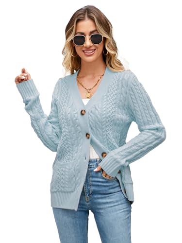 Image of Womens Cardigan Sweaters Cable Knit Sweater 2026 Fall Winter Chunky Open Front Button Down Coats with Pockets