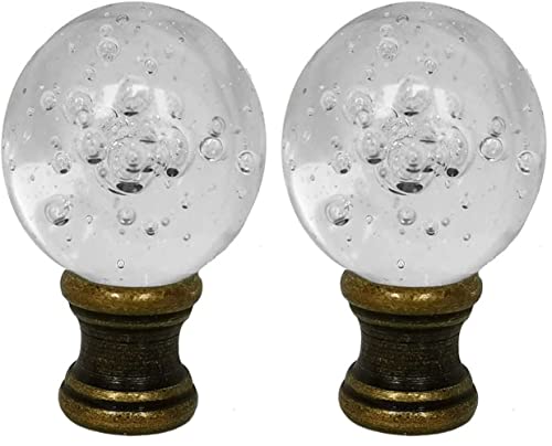 Hyamass 2Pcs Clear Crystal Bubble Ball Shaped Lamp Finial 1-3/4 Inch Lamp Shade Finial Decoration Accessories With Polished Brass Base（Bronze） #TOP7