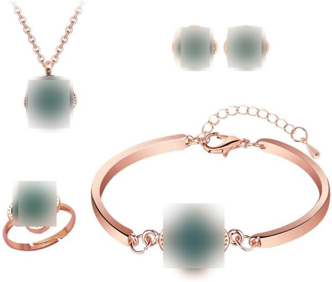 simyronsimyron Jewelry Women Titanium Steel Necklace Stud Earrings Bracelet Set Dainty Jewelry Set Dainty Enamel Jewelry Set for Teen Girls Women 4Pcs with Jewelry (Green)