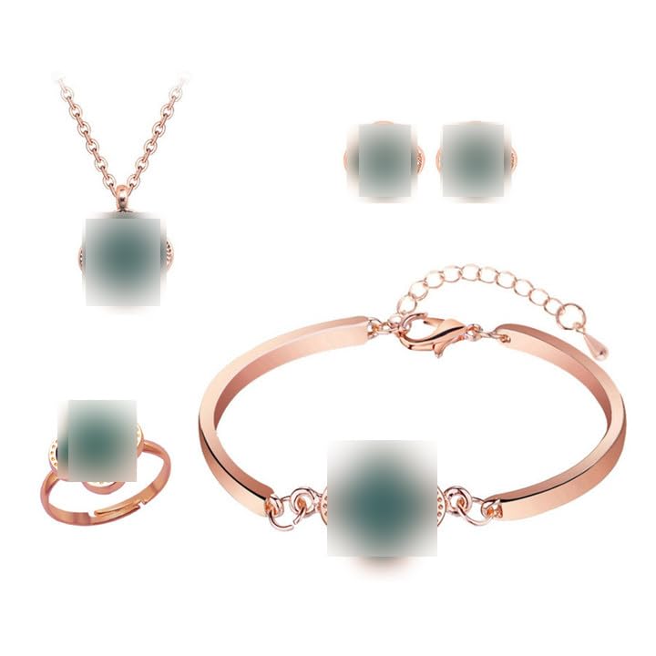 simyronsimyron Jewelry Women Titanium Steel Necklace Stud Earrings Bracelet Set Dainty Jewelry Set Dainty Enamel Jewelry Set for Teen Girls Women 4Pcs with Jewelry (Green)