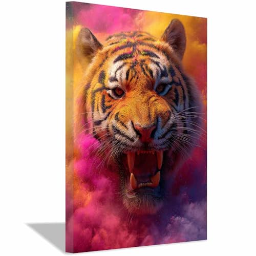 Peinture sur toile tigre de la brume colorée 40x60cm encadrée pour la décoration du salon
