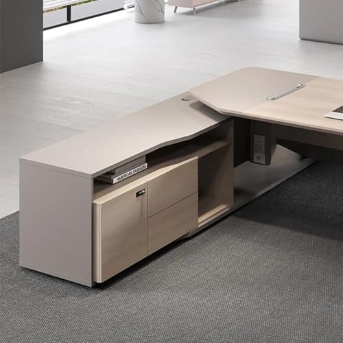 Image of Lakdi The Furniture Co Director and Executive L-Shaped Office Table with Drawer | Wire Manager | Modern Table for Office | Writing Table | Working Desk | CPU Storage (LDL-587)