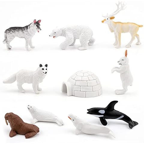 Gukasxi 10Pcs Polar Animals Figurines with Igloo for Kids Realistic Arctic Animal Figures Toy Playset Arctic Fox Cake Topper Toy Gift for Birthday Baby Shower Christmas Party Decoration Supplies Cover
