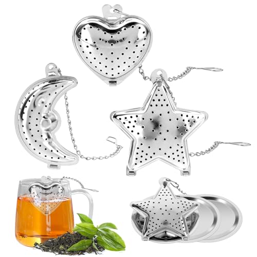 3Pcs Tea Strainers for Loose Tea, 304 Stainless Steel Loose Leaf Tea Infuser Cute Loose Tea Strainers & Filters with Extended Chain, Reusable Tea Bags for Tea Lovers with 3Pcs Tea Infuser Tray