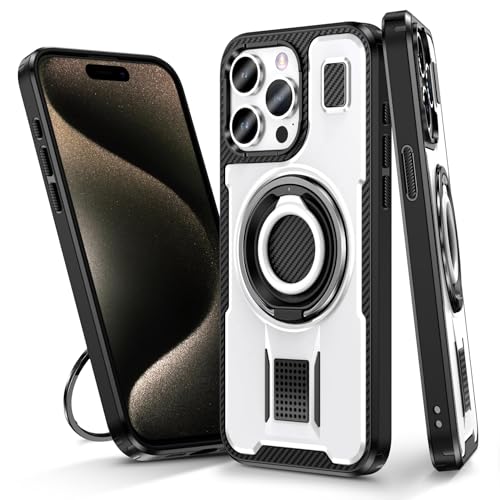 For IPhone 16 / 16 Pro / 16 Plus / 16 Pro Max �p�P�[�X ? ���^���L�b�N�X�^���h�t���f���A�������O�P�[�X�i�~���^���[�d�l�E�J�[�{���t�@�C�o�[���E����~�߉��H�j,16pro max,White