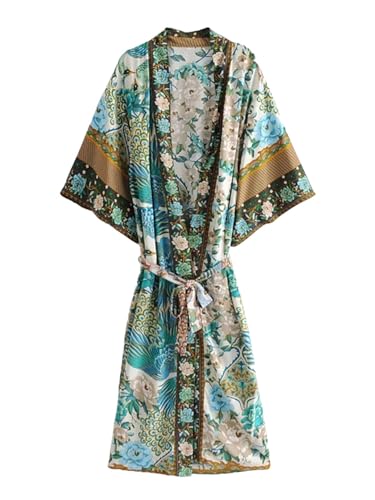 Robe kimono de plage en coton avec col en V pour femme