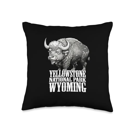 Bison Buffalo cowboy cowgirl Yellowstone Wyoming Vacation Throw Pillow