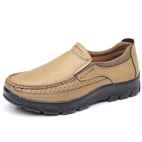 Image of COSIDRAM Mens Casual Loafers Shoes Lightweight Luxury Comfort Bussiness Office Walking Shoes for Male Tan 10.5