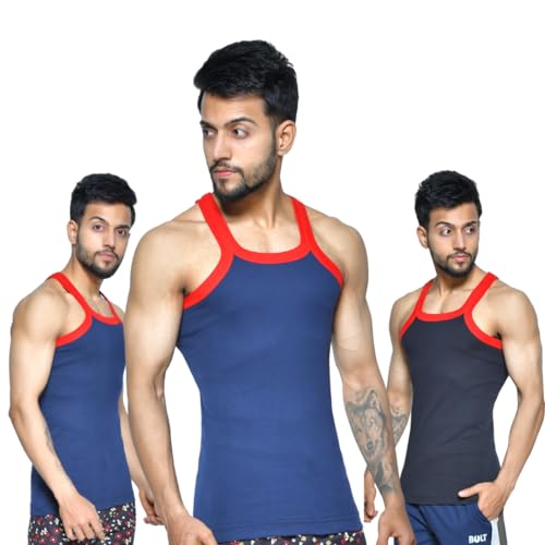 Image of Binaca Premium Men's Ribbed Vest, Pack of 3 & 5 Sleeveless Cotton Gym and Sports Vests for Men - Versatile Inner Vest and Sando Baniyan