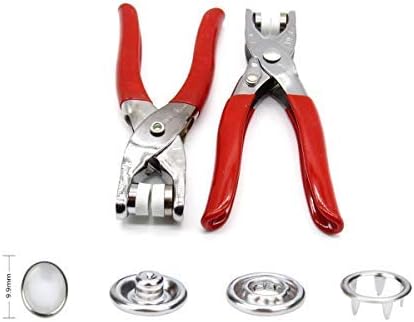 11 Sets Snap Fasteners Tool Kit, 9.5mm Metal Grommet Kit Press Studs Snap Buttons Rings with Pliers for DIY Sewing Craft Thin Clothing