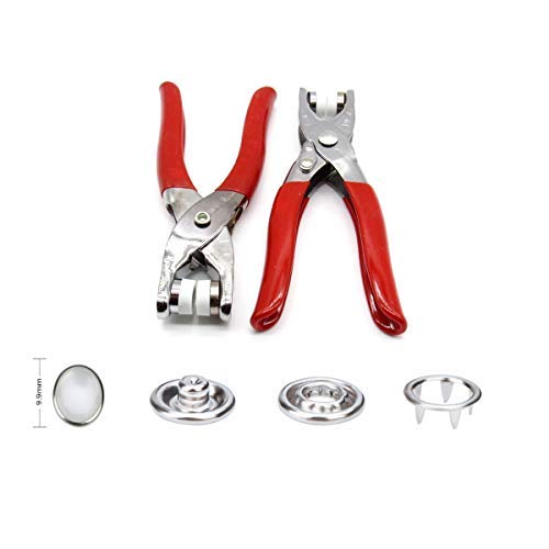11 Sets Snap Fasteners Tool Kit, 9.5mm Metal Grommet Kit Press Studs Snap Buttons Rings with Pliers for DIY Sewing Craft Thin Clothing