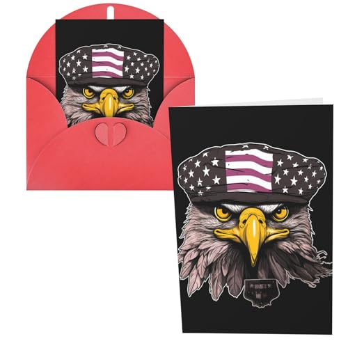 QMNSEHF アメリカ軍 クールなアメリカ国旗 イーグル グリーティングカード 封筒付き Thank YouCard Happy Birthdayカード 女性用 男性用 クリスマス ハロウィン 結婚式 ブランク ノートカード あらゆる機会 グリーティング