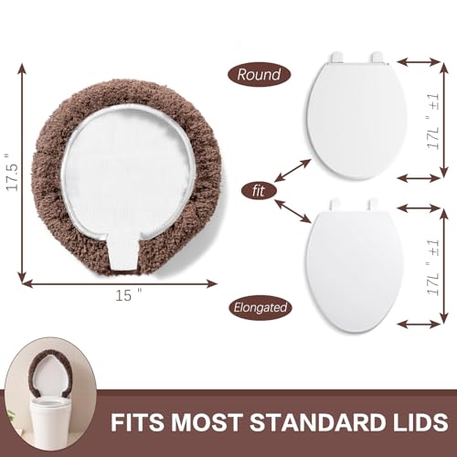 Image of Microfiber Toilet Lid Cover, 17.5 inchx15 inch Fits Round Oblong and Elongated | Toilet Seat Covers for Bathroom, Machine Washable, Decorative Fuzzy fur Look Round Toilet Seat Cover Extra Soft Absorbent
