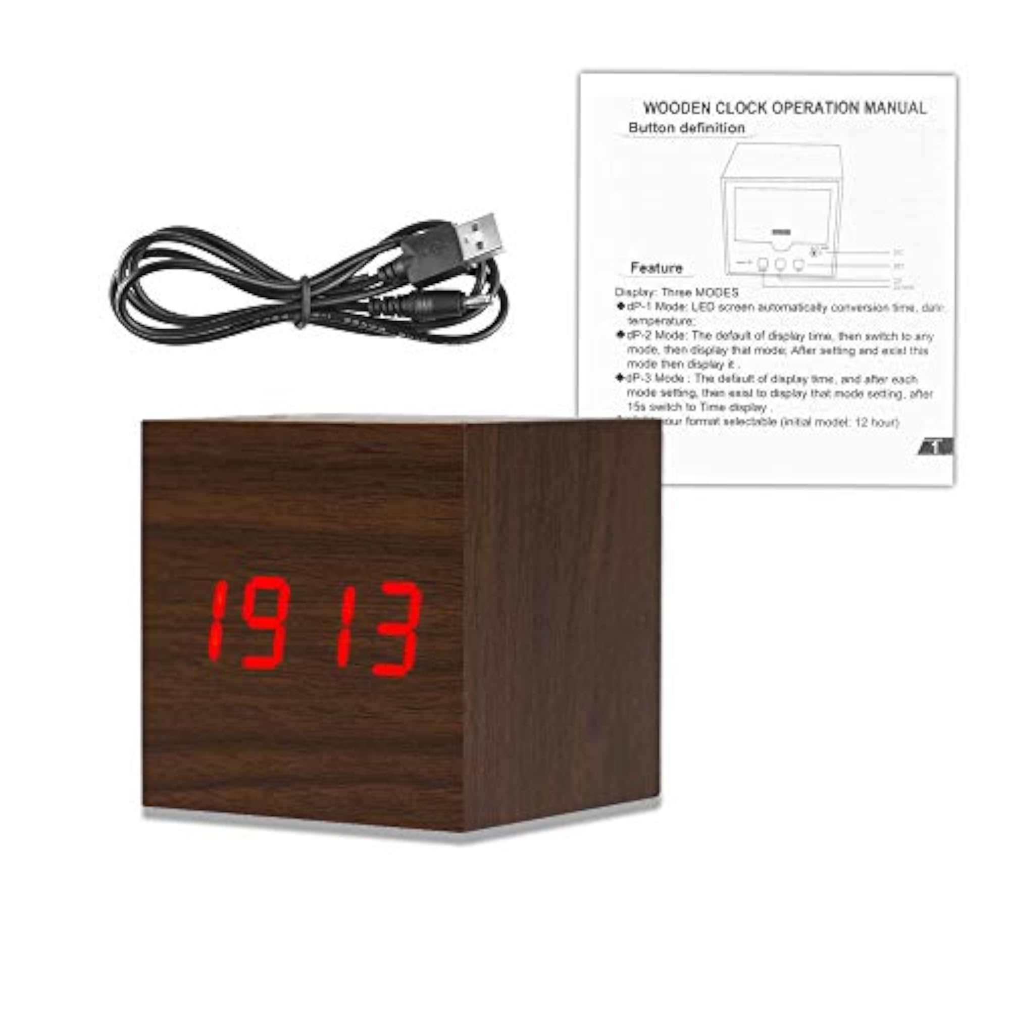 Digital Wood LED Light Mini Cube Desk Alarm Clock