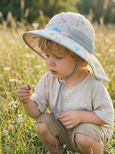 Image of icolor Kids Sun Hat UPF50+ Sun Protection Bucket Hat Toddler Summer Beach Play Hats with Neck Flap for Girl Boy Ages 3~10