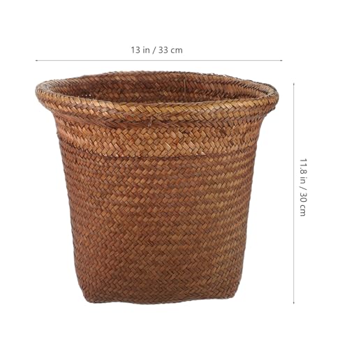 Image of Cabilock 1pc Straw Woven Wastebasket Natural Design Rubbish Container for Home Office and Shop Versatile No Cover for Easy Disposal Retro Aesthetic