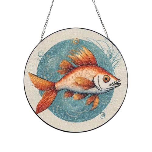 Atrapasueños de cristal pulido y adorno de jardín con grabado de peces 2