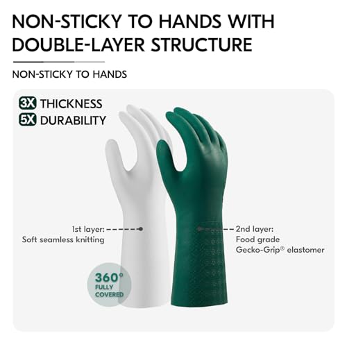 Vgo... Heavy Duty Cleaning Gloves Lined Nylon, Household Gloves Reuseable in TPE Latex Free - Image 3