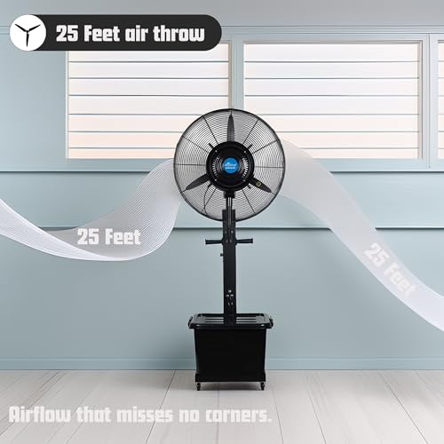 Image of skyblue 26 inch MIST FAN Cooler Water Mist Fan Commercial /Domestic Big Spray 5.75 ft (Cover Included)(Black)