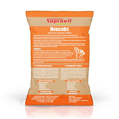 Supravit Heucobs für Pferde staubfrei | 20kg Pferdefutter | leckeres Heu gepresst in Pellets | gut geeignet für Allergiker | Auch ohne Einweichen zu verfüttern