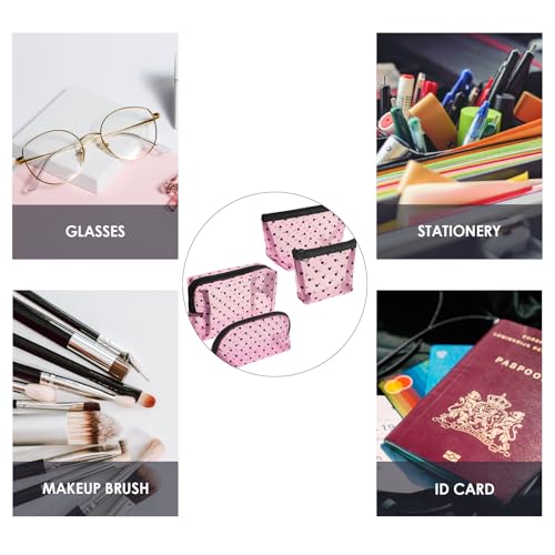 4 Pieces Mesh Cosmetic Bags, Portable Travel Mesh Makeup Bag, Heart Print Zipper Pouch Toiletry Bag for Women Girls (Pink)3