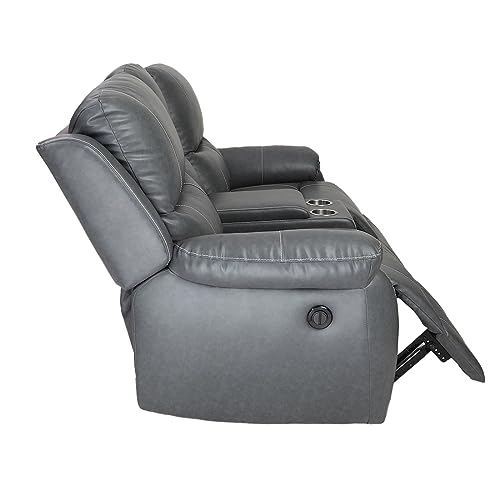 Image of Recliners India Two Seater Recliner Sofa with Console | Lite Power Recliner Chair | Cushion Armrest | Living Room Recliner Sofa | 1-Year Manufacturer Warranty | Colour- Grey Two Tone