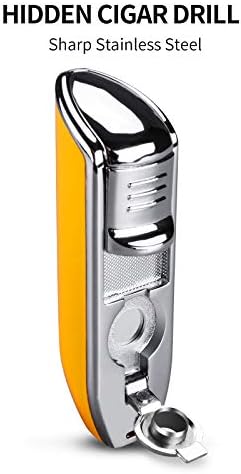 CIGARLOONG Cigar Cutter and Lighter Set Double Blade Simple Cigar Guillotine and 3 Jet Torch Blue Flames Refillable Lighter(Color:Yellow)