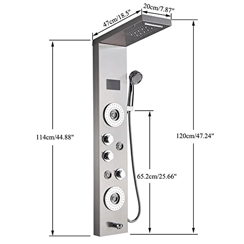 Columna de ducha LED de acero inoxidable con panel de lluvia y masaje, acabado cepillado, modelo 8006 miniatura 5