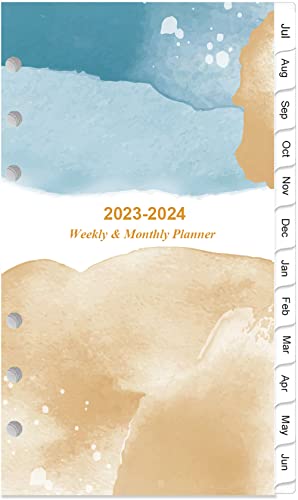 2023-2024 Planner Refills, 2023 Weekly & Monthly Planner Refills For A6 Binder, Runs From July 2023 To June 2024, 6-Hole Refill Planner With Tabs, Person Size/Size 3, 3.75" X 6.75", Ocean #TOP16