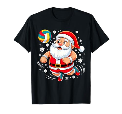 Funny Santa Volleyball Christmas Pajamas Xmas Men Boy Kids T-Shirt