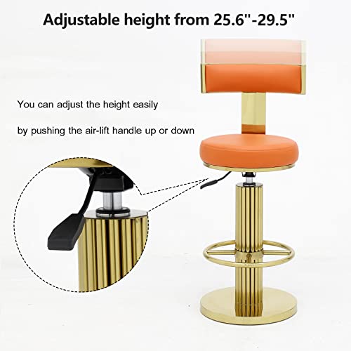 Image of FUNROLUX Counter Height Bar Stools with Back, Modern Adjustable Height Barstools Swivel Bar Chair with Polished Gold Stainless Steel Legs for Kitchen Island Counter Living Room Coffee Shop (Orange)